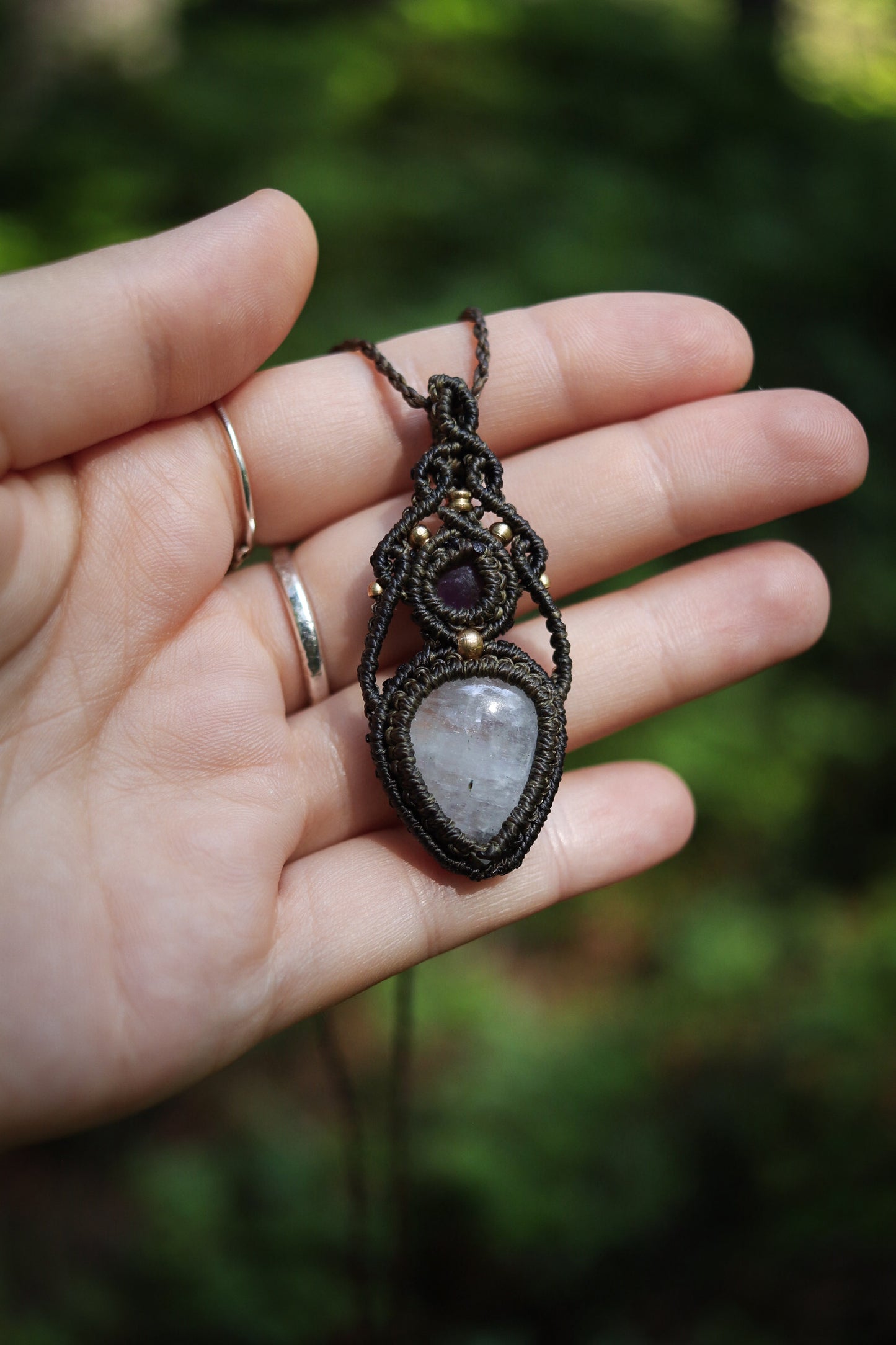 Amethyst & Regenbogen Mondstein Halskette