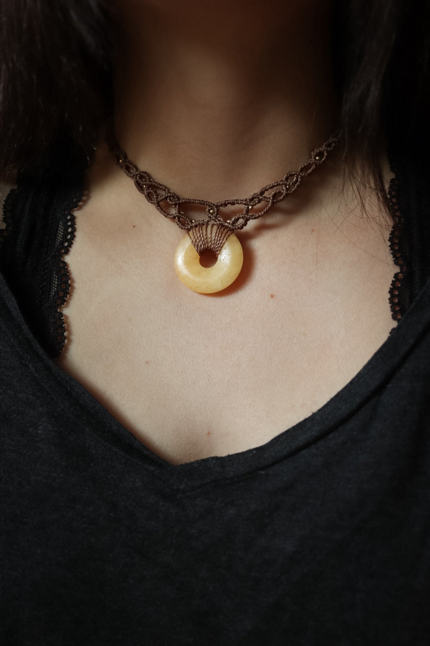 Orangencalcit Donut Choker Halskette