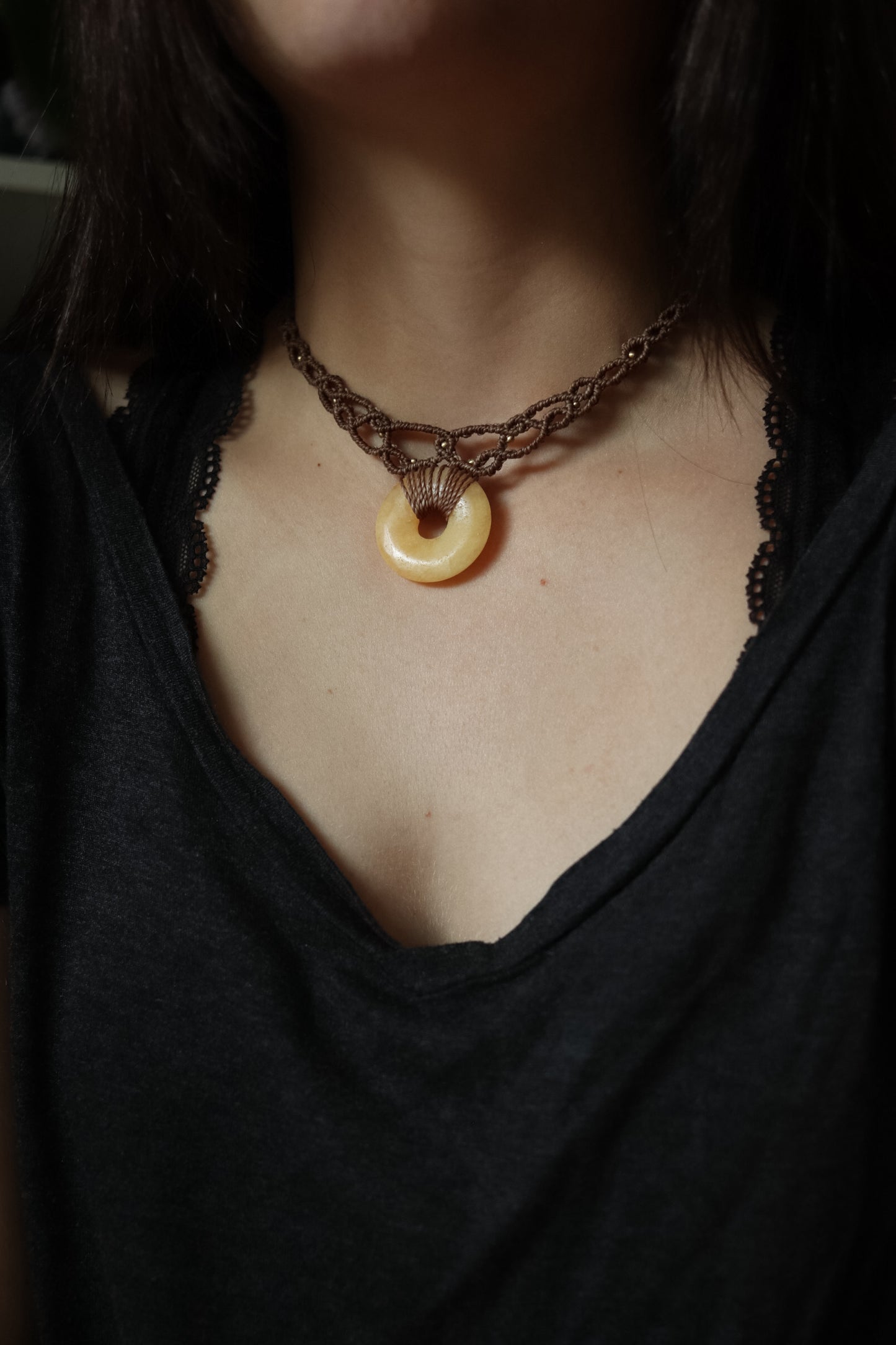 Orangencalcit Donut Choker Halskette