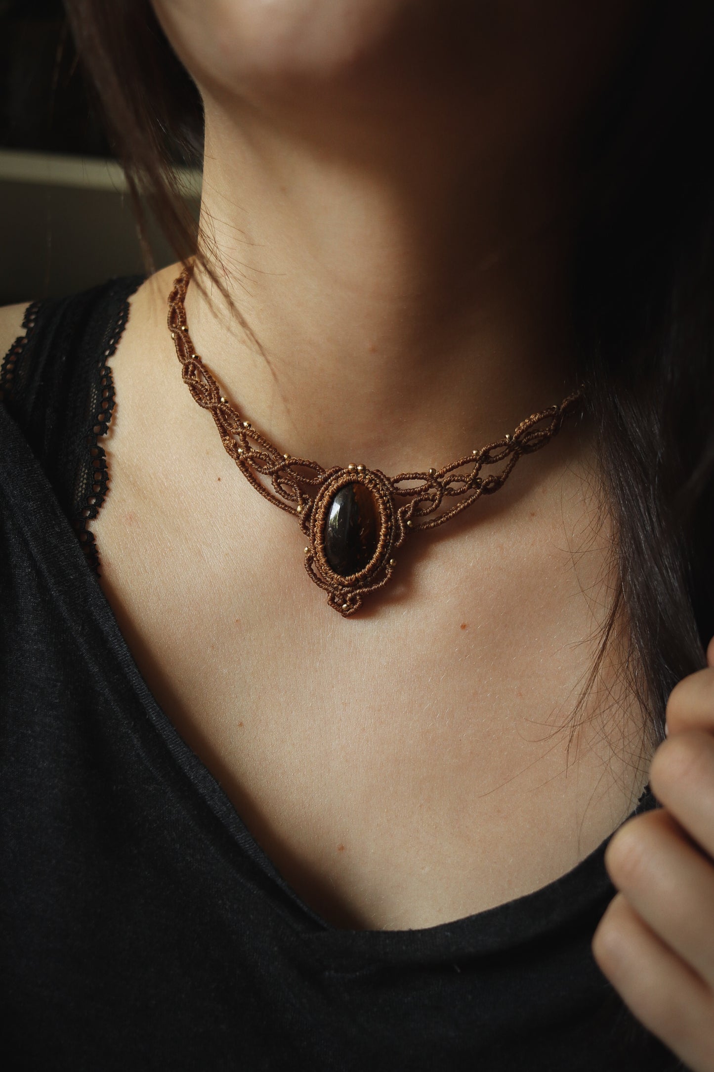 elegante Tigerauge Choker Halskette