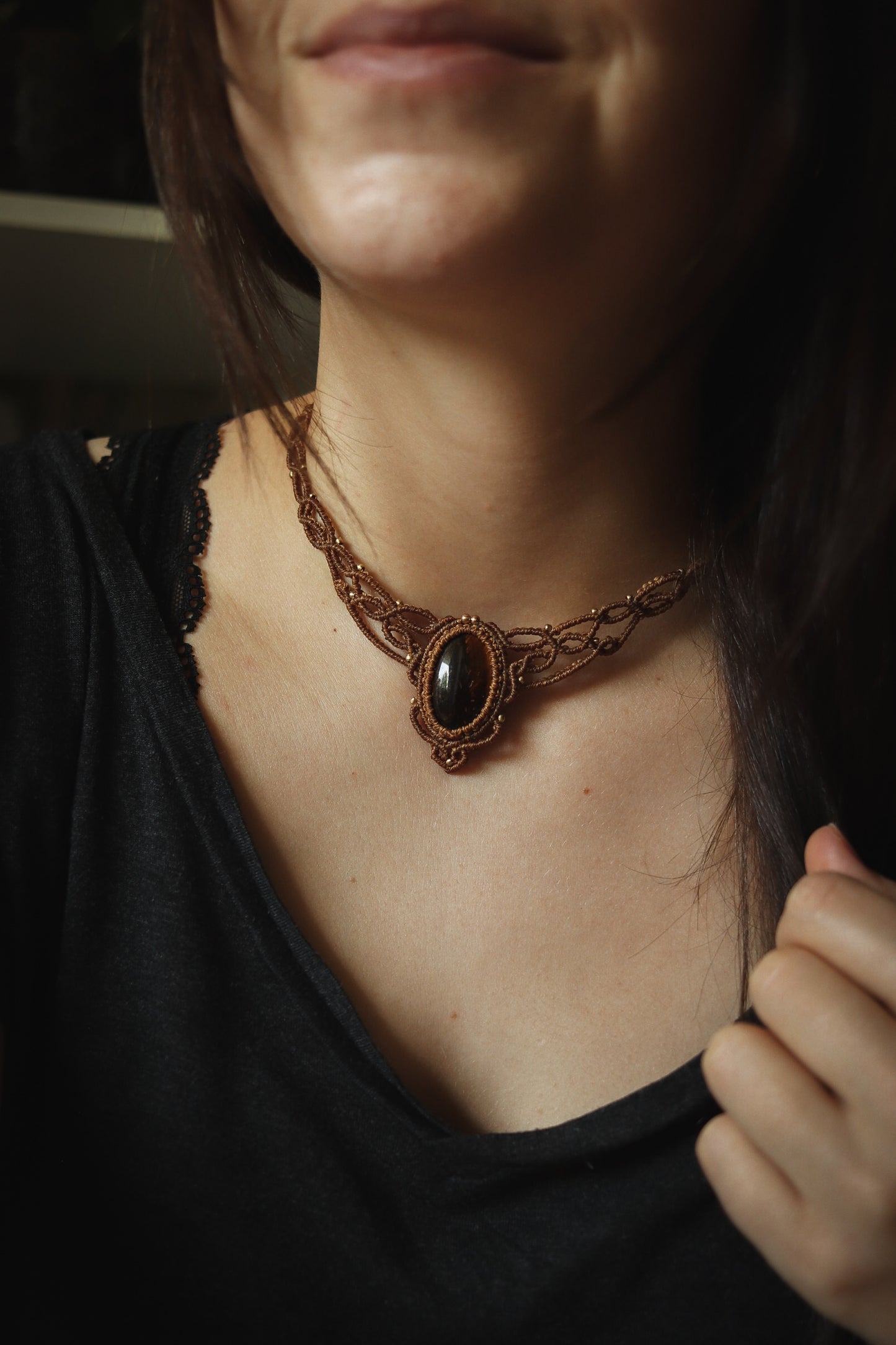 elegante Tigerauge Choker Halskette