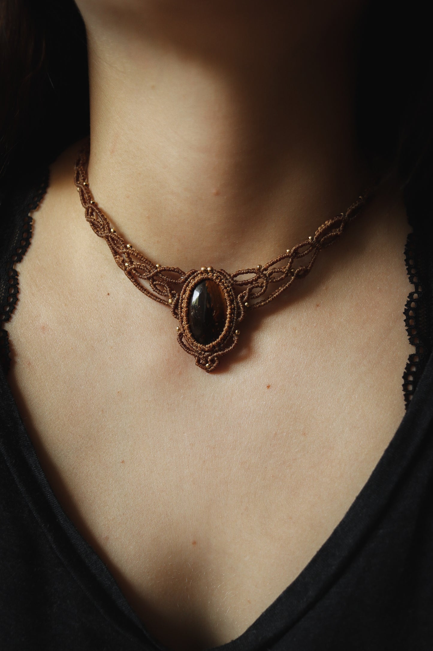 elegante Tigerauge Choker Halskette