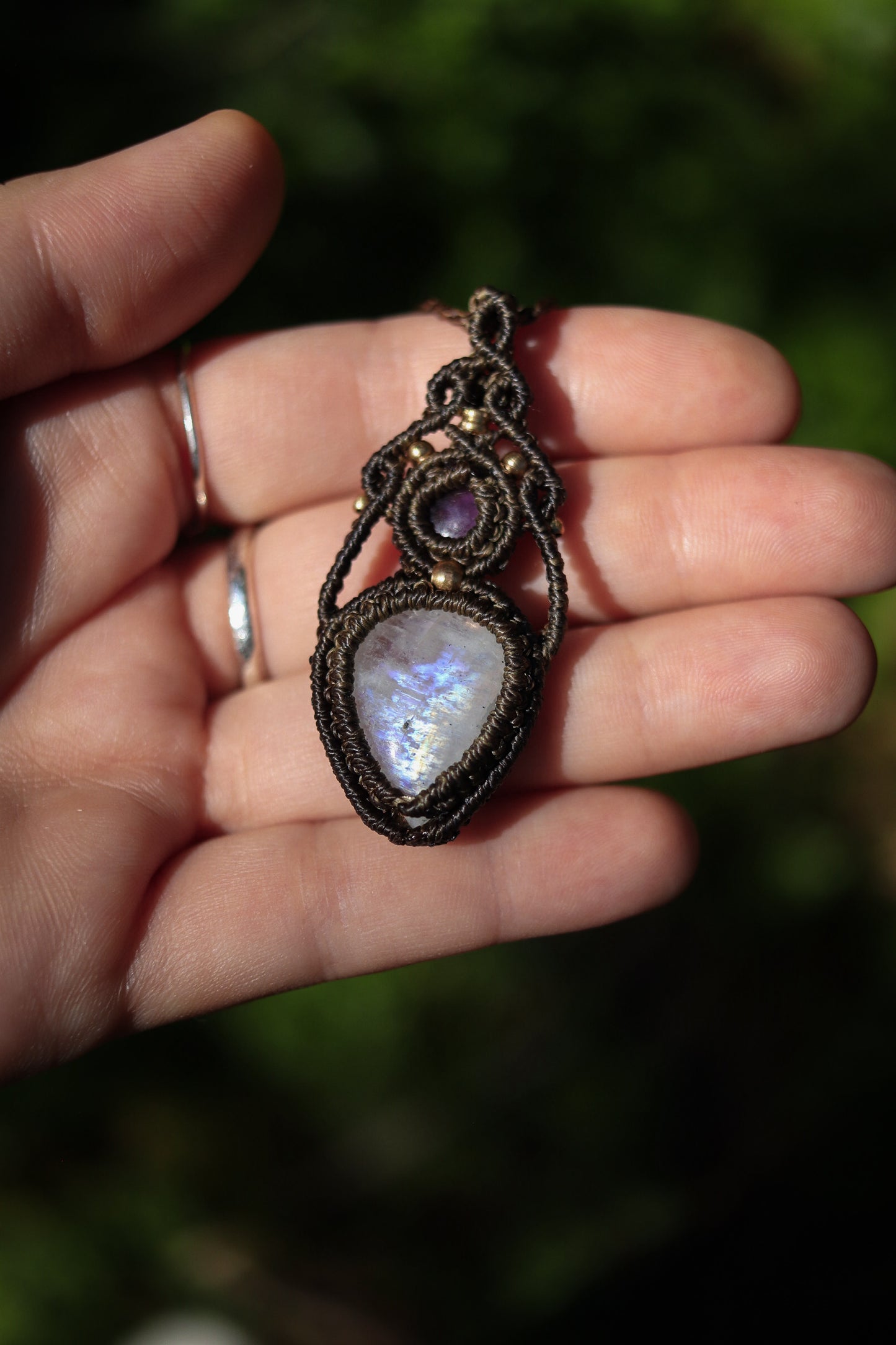 Amethyst & Regenbogen Mondstein Halskette