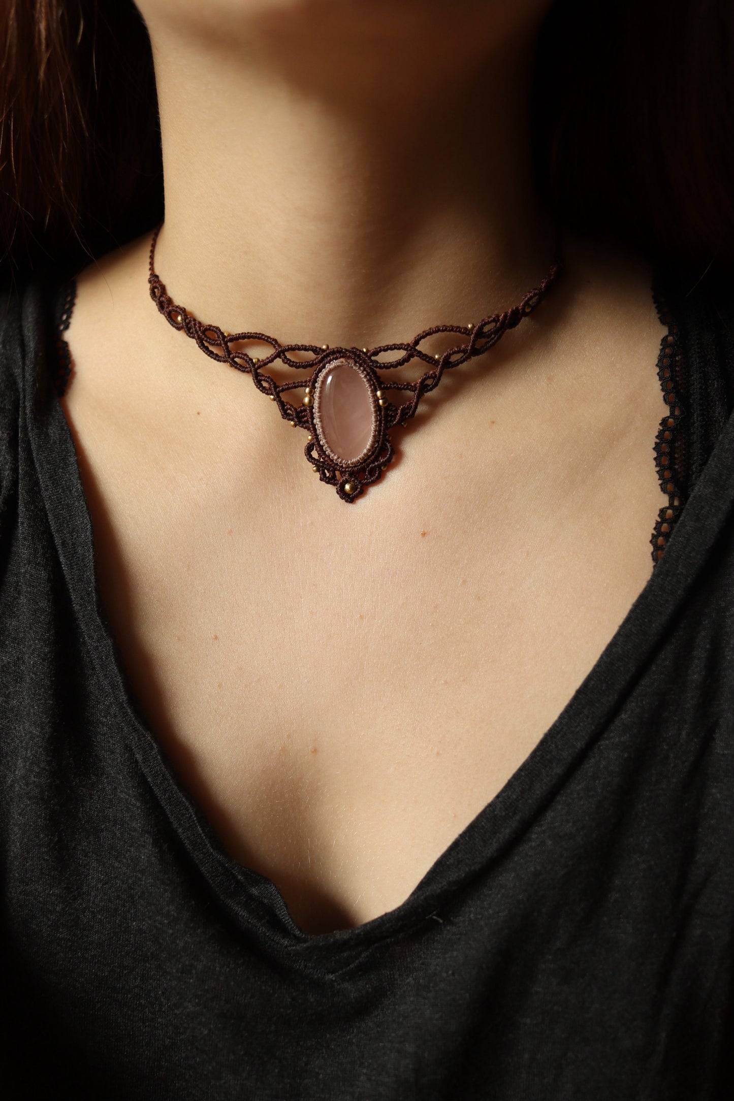 Rosenquarz Choker Halskette