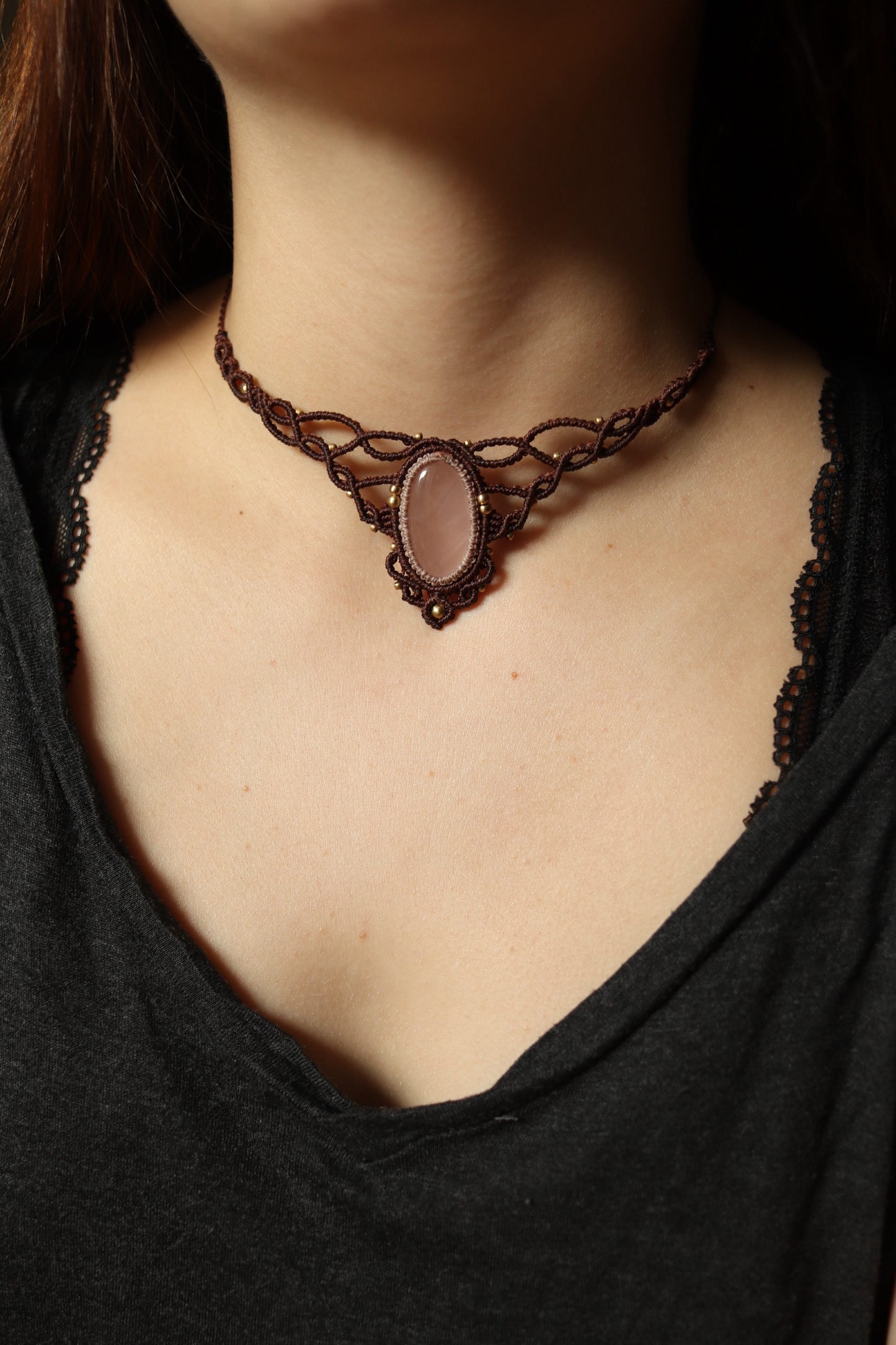 Rosenquarz Choker Halskette