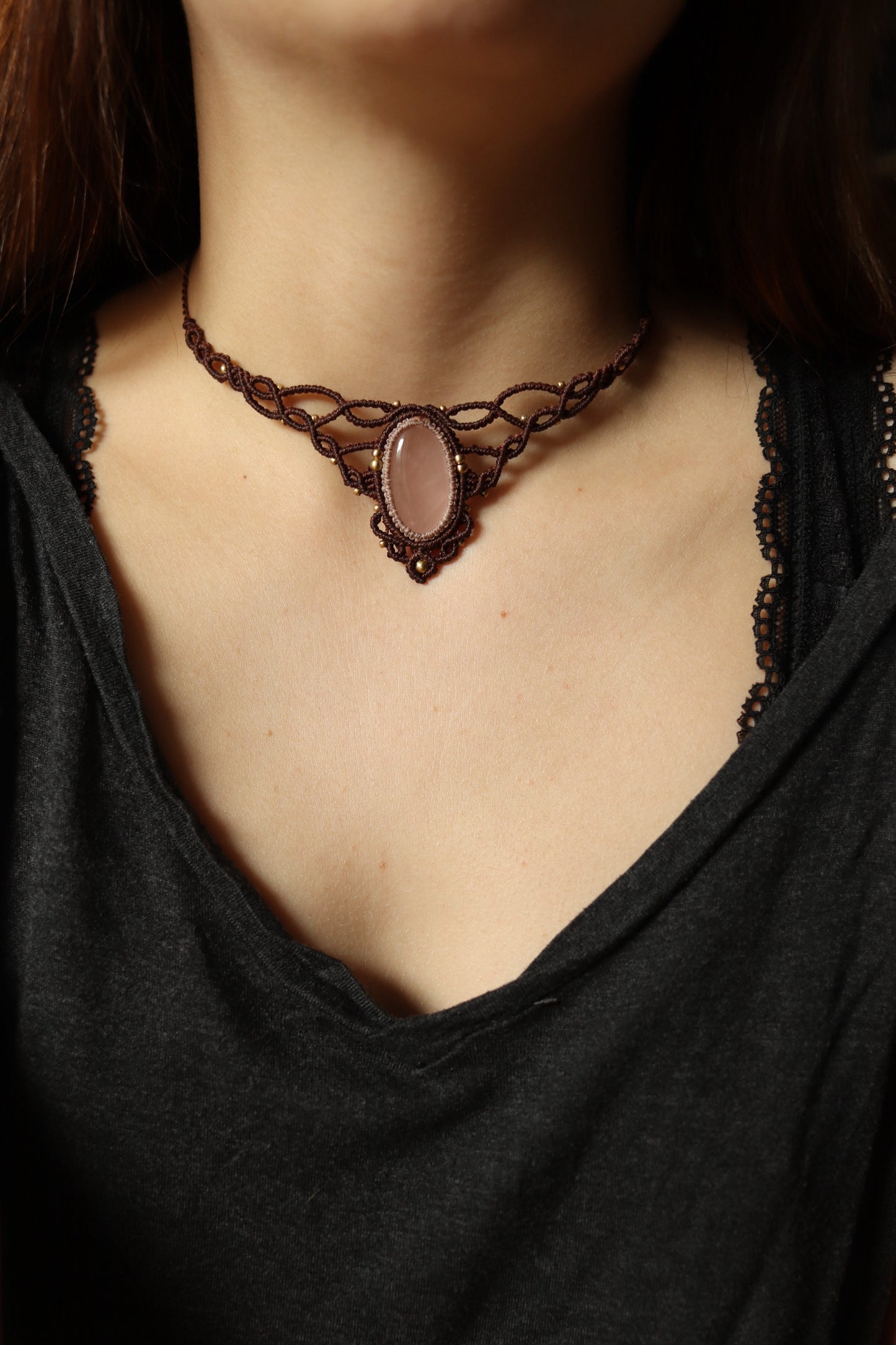 Rosenquarz Choker Halskette