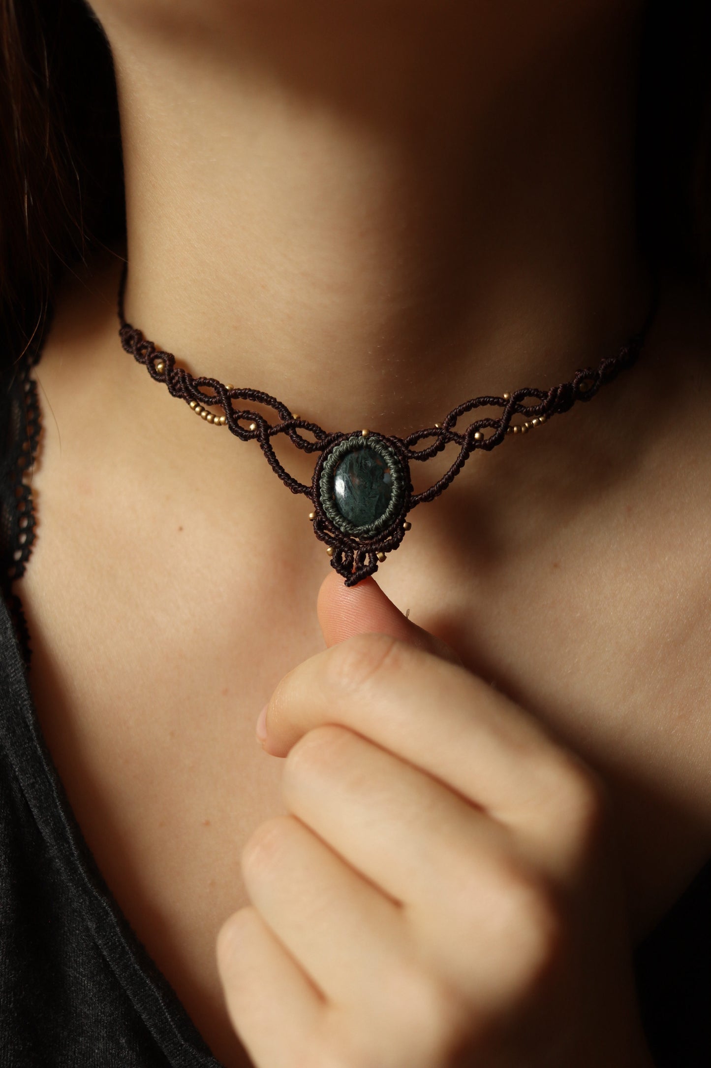 Moosachat Choker Halskette