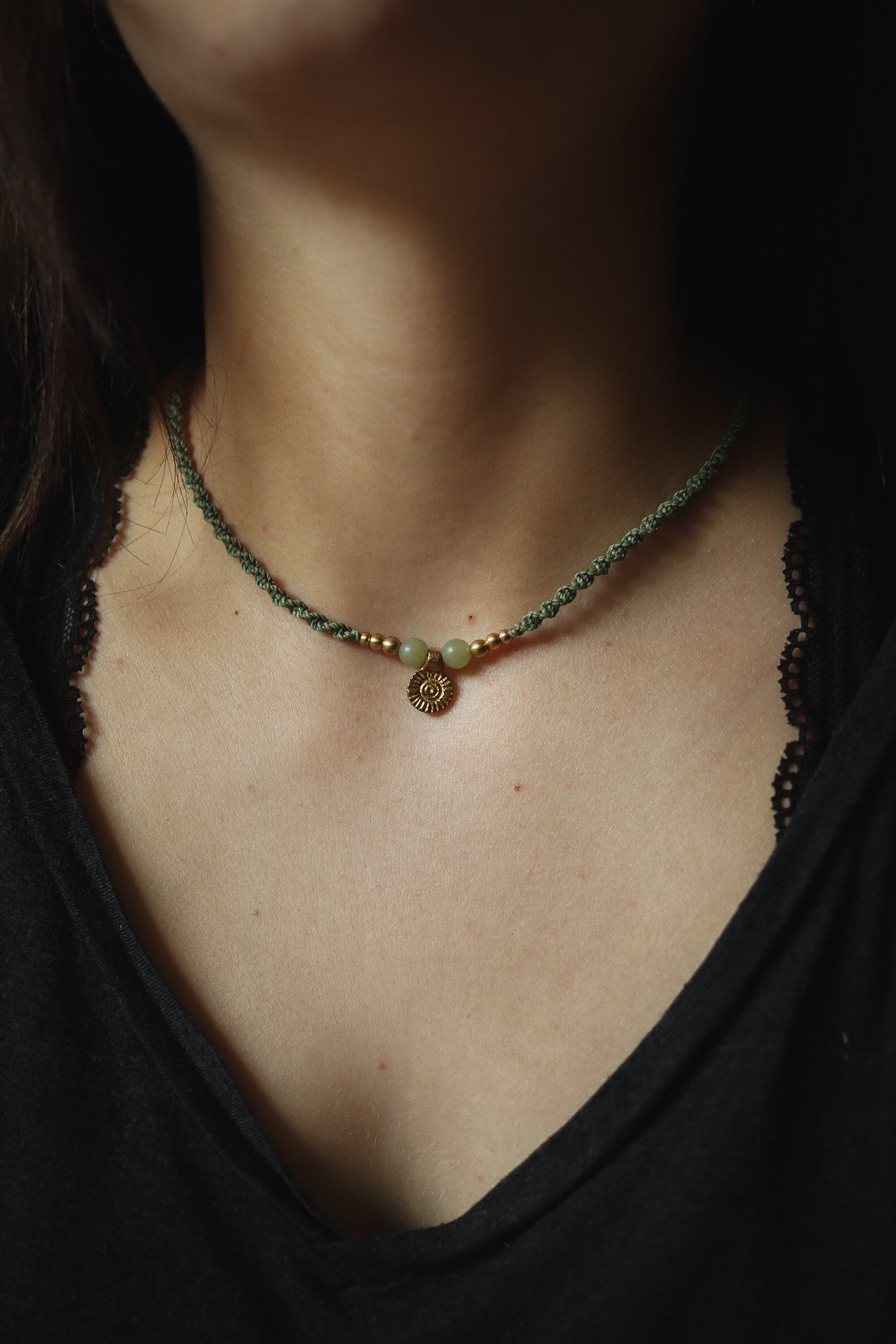 grüner Jade & Messing Choker
